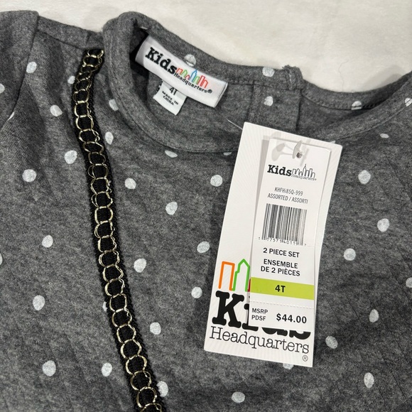 Girls Kids Headquarters Gray and White Polka Dot matching Set with dog accent - Picture 4 of 6